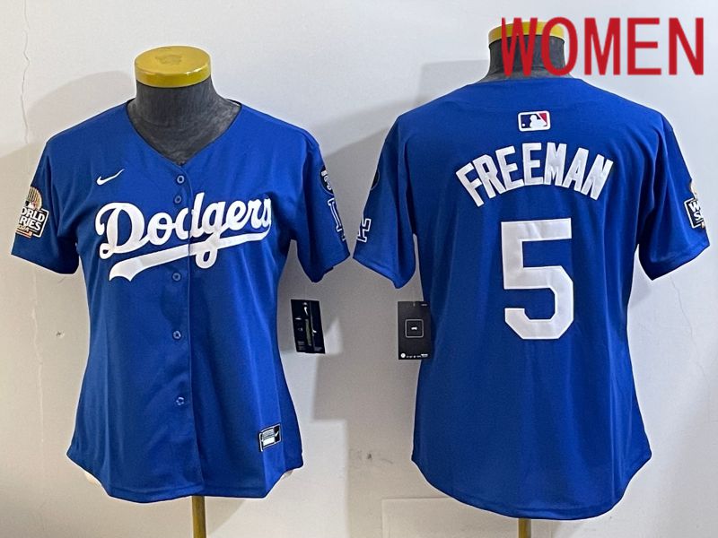 Women Los Angeles Dodgers 5 Freeman Blue Game 2024 Nike MLB Jersey style 11215
